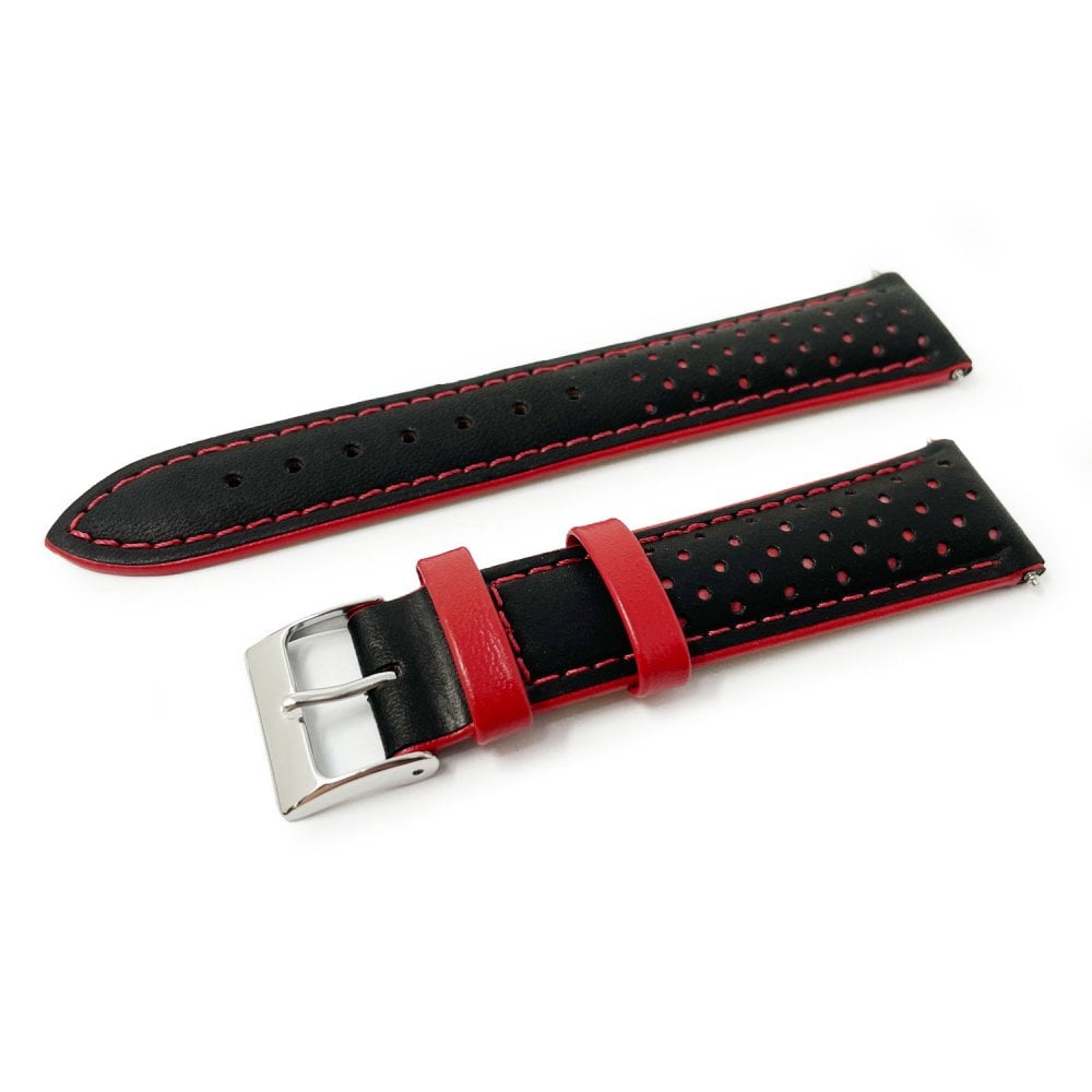 Contrast Leather Racing Watch Strap - Black & Red