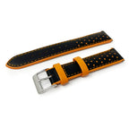 Contrast Leather Racing Watch Strap - Black & Orange