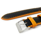 Contrast Leather Racing Watch Strap - Black & Orange