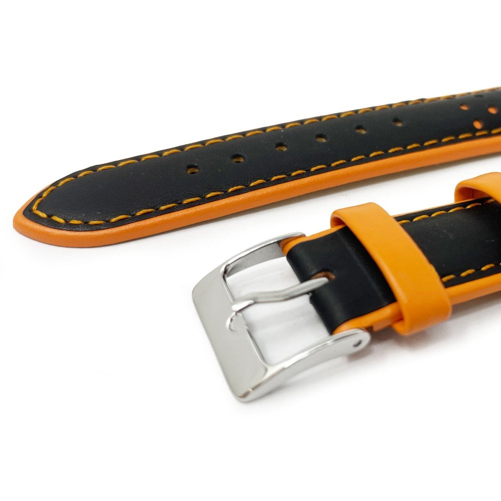 Contrast Leather Racing Watch Strap - Black & Orange