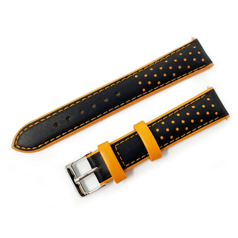 Contrast Leather Racing Watch Strap - Black & Orange