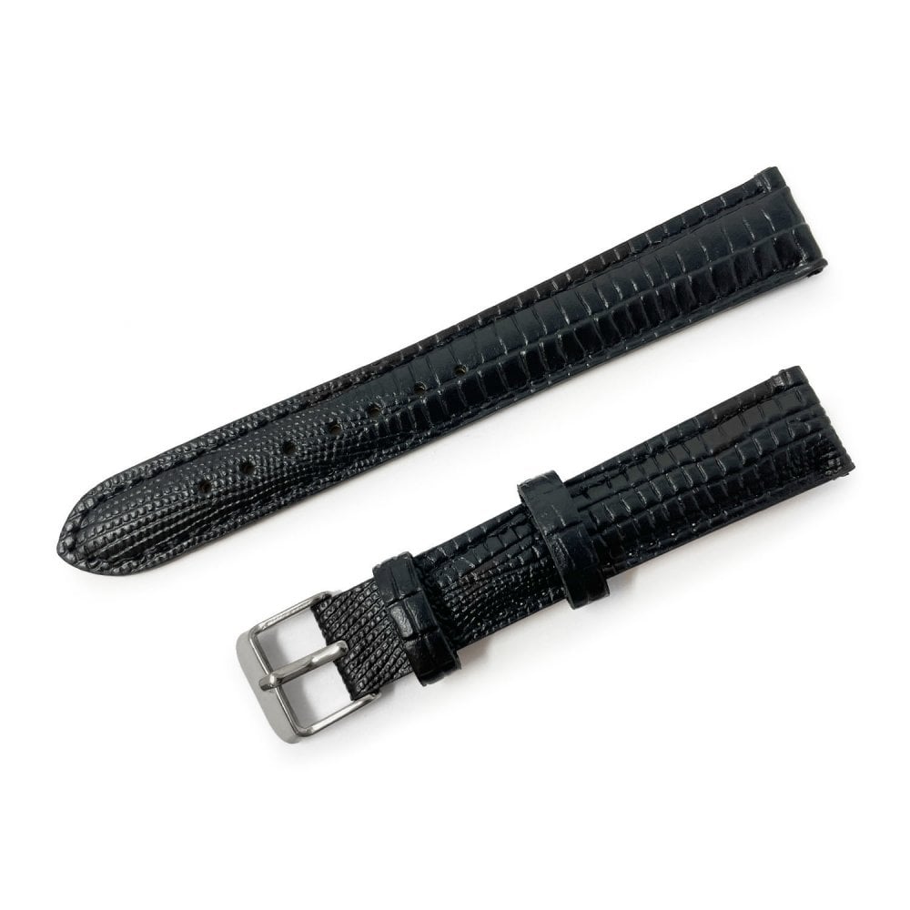 Lizard Grain Leather Watch Strap, Black