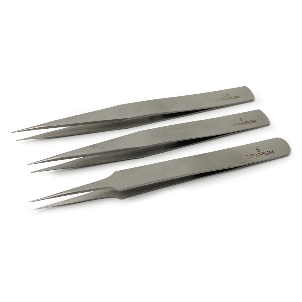Titanium Tweezers Set of 3 (No.1, No.5, No.AA)