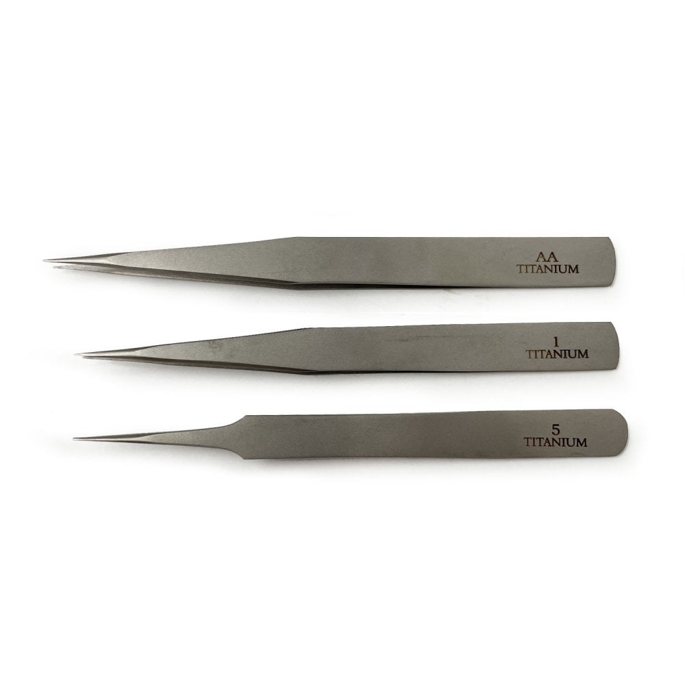 Titanium Tweezers Set of 3 (No.1, No.5, No.AA)