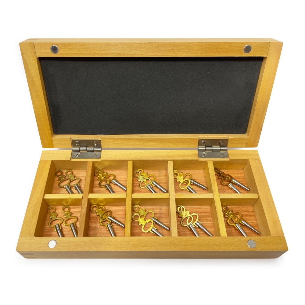 Pocket Watch Keys in Wooden Box (Sizes 1-10)