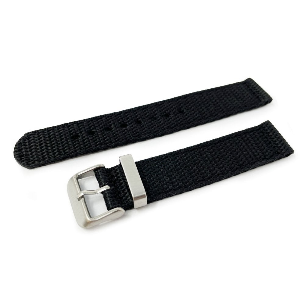 Black Woven Nylon 2-Piece Military Watch Strap, 18mm - 22mm