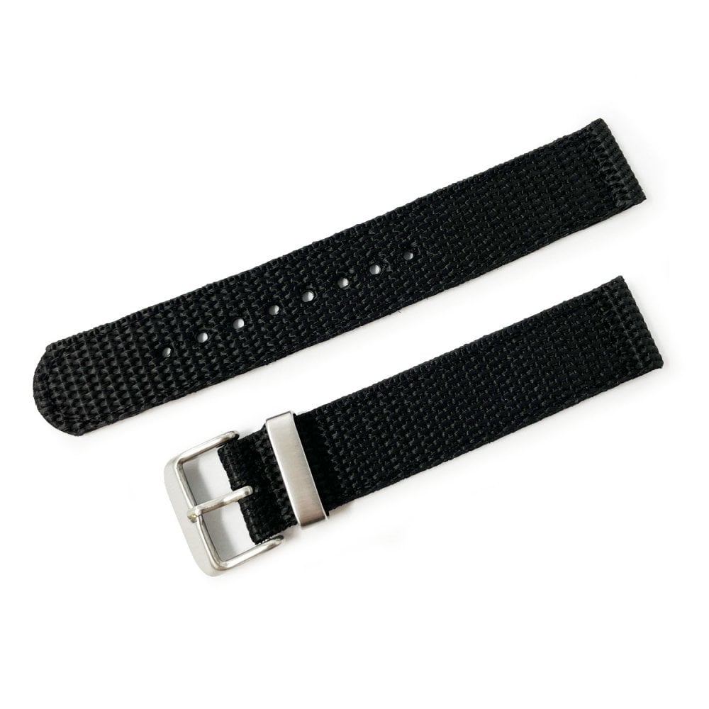 Black Woven Nylon 2-Piece Military Watch Strap, 18mm - 22mm