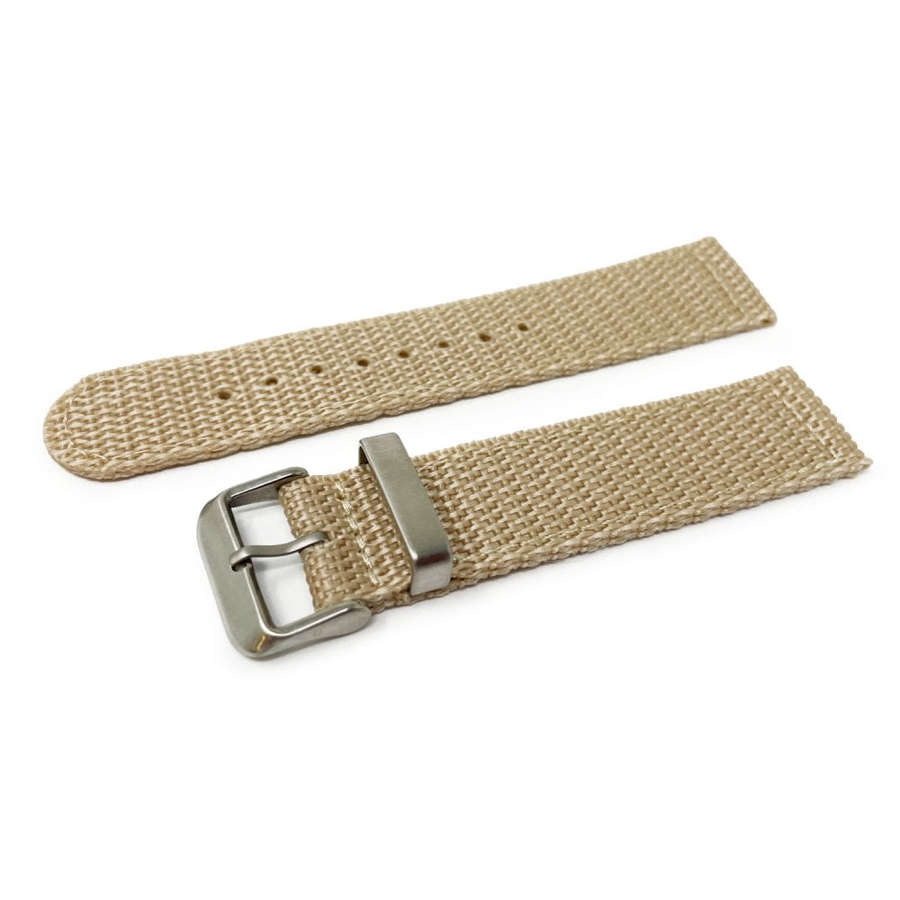 Beige Woven Nylon 2-Piece Military Watch Strap, 18mm - 22mm