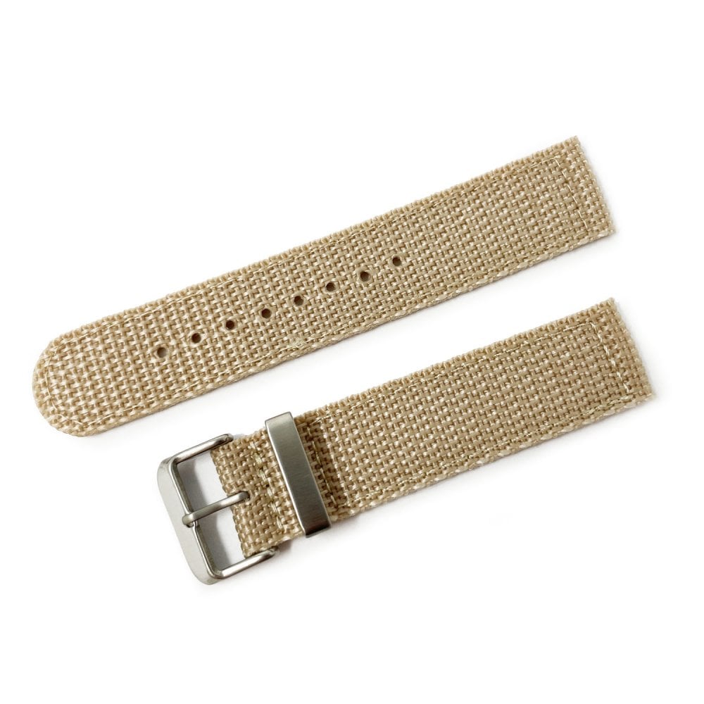 Beige Woven Nylon 2-Piece Military Watch Strap, 18mm - 22mm