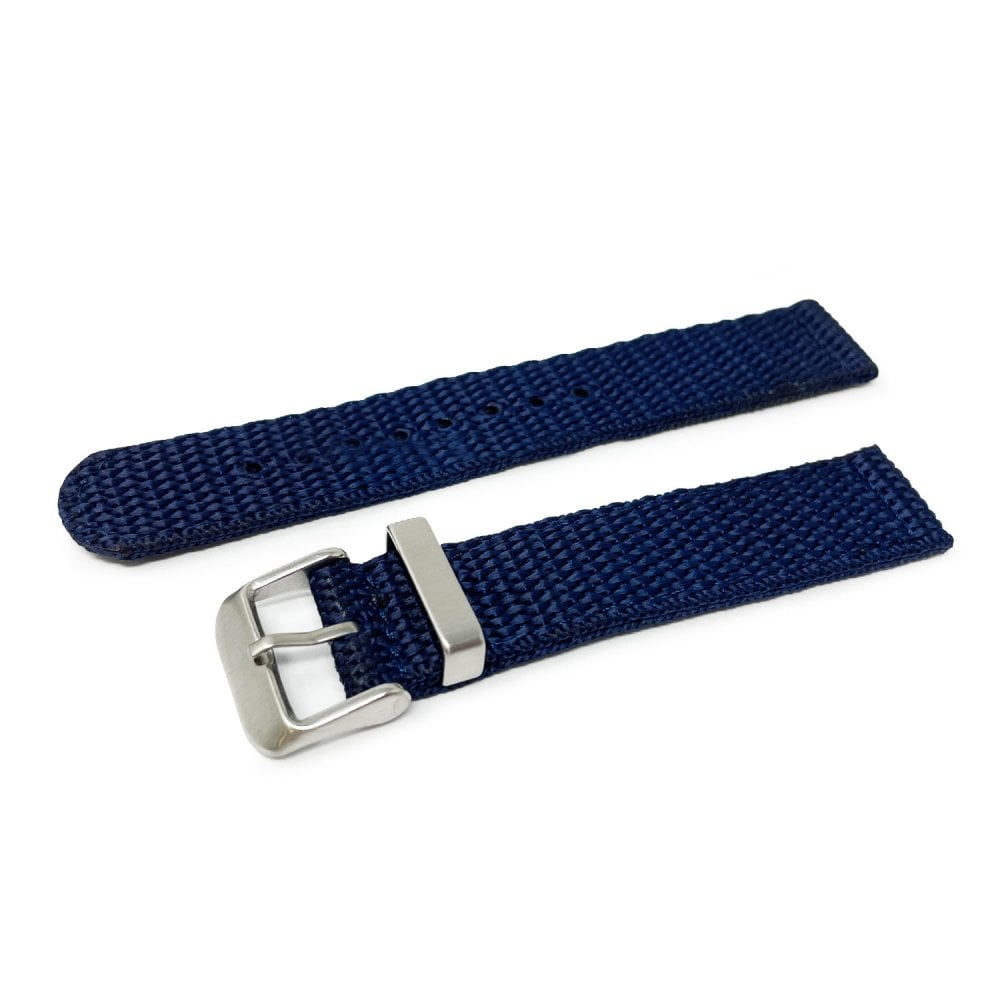 Blue Woven Nylon 2-Piece Military Watch Strap, 18mm - 22mm