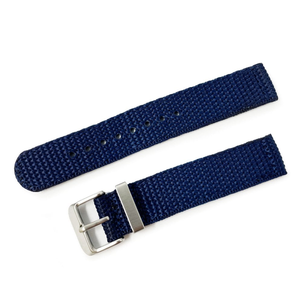Blue Woven Nylon 2-Piece Military Watch Strap, 18mm - 22mm