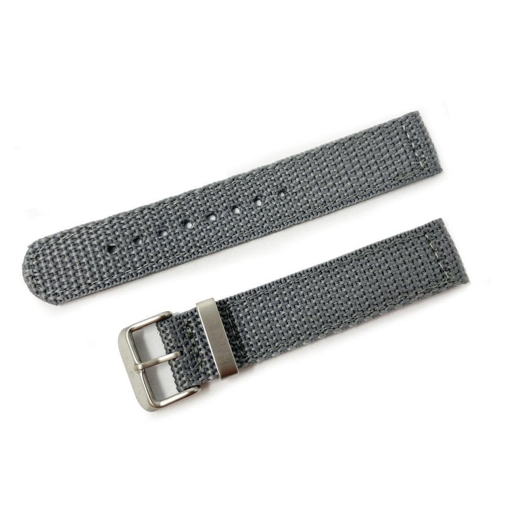 Grey Woven Nylon 2-Piece Military Watch Strap, 18mm - 22mm