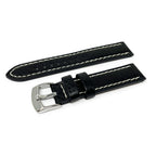 Buffalo Grain Stitched Leather Watch Strap, Black