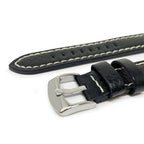 Buffalo Grain Stitched Leather Watch Strap, Black