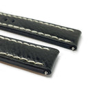 Buffalo Grain Stitched Leather Watch Strap, Black