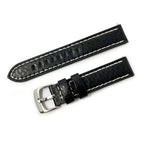 Buffalo Grain Stitched Leather Watch Strap, Black