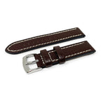 Buffalo Grain Stitched Leather Watch Strap, Brown