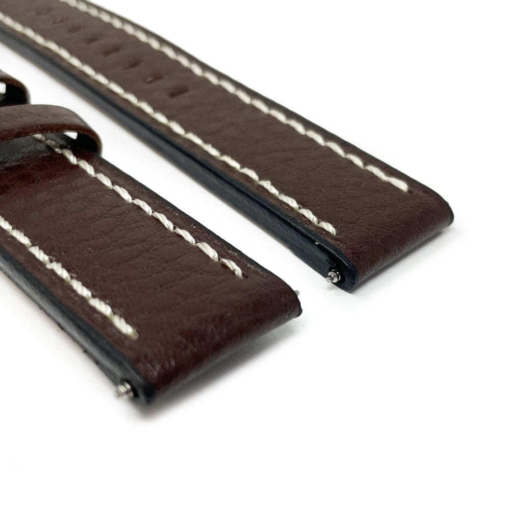 Buffalo Grain Stitched Leather Watch Strap, Brown