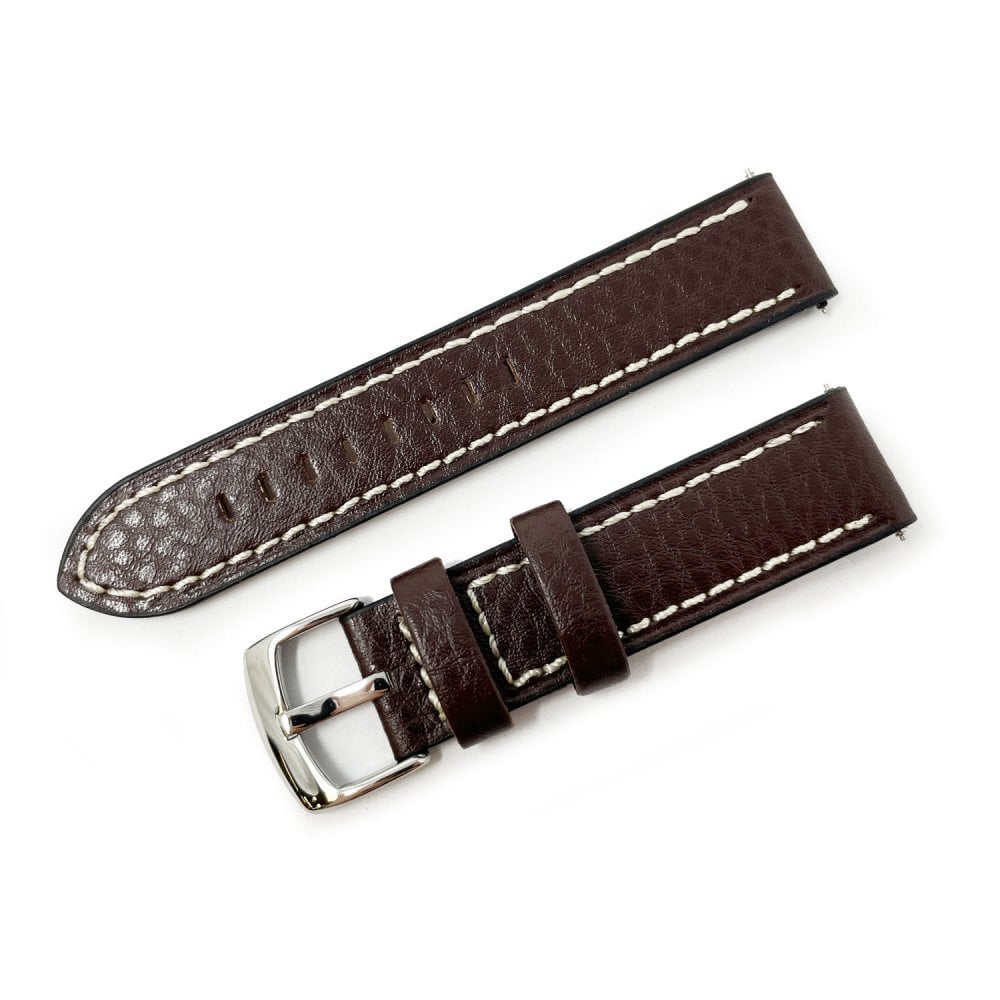Buffalo Grain Stitched Leather Watch Strap, Brown