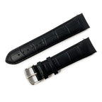Crocodile Grain Leather Watch Strap with Curved Ends, Black