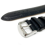 Crocodile Grain Leather Watch Strap with Curved Ends, Black