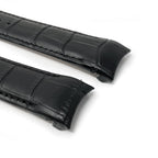 Crocodile Grain Leather Watch Strap with Curved Ends, Black