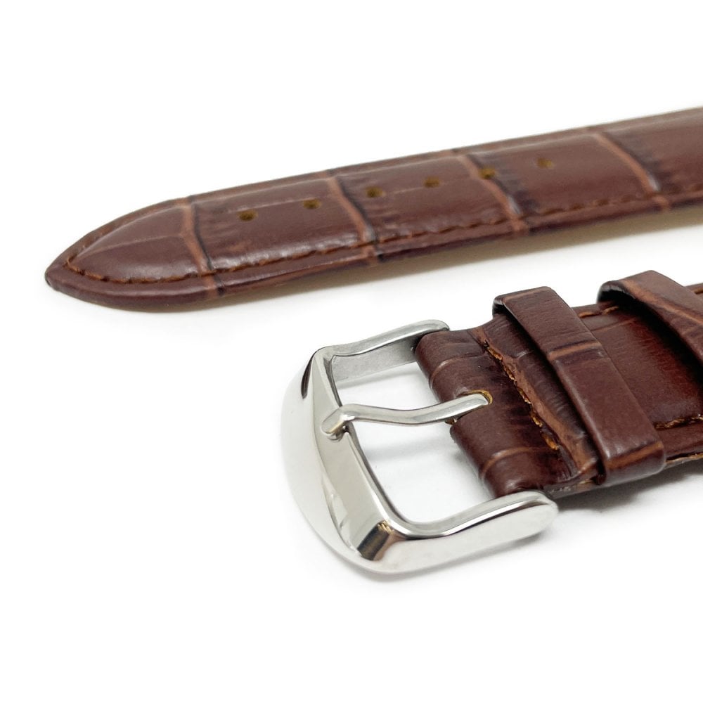 Crocodile Grain Leather Watch Strap with Curved Ends, Brown