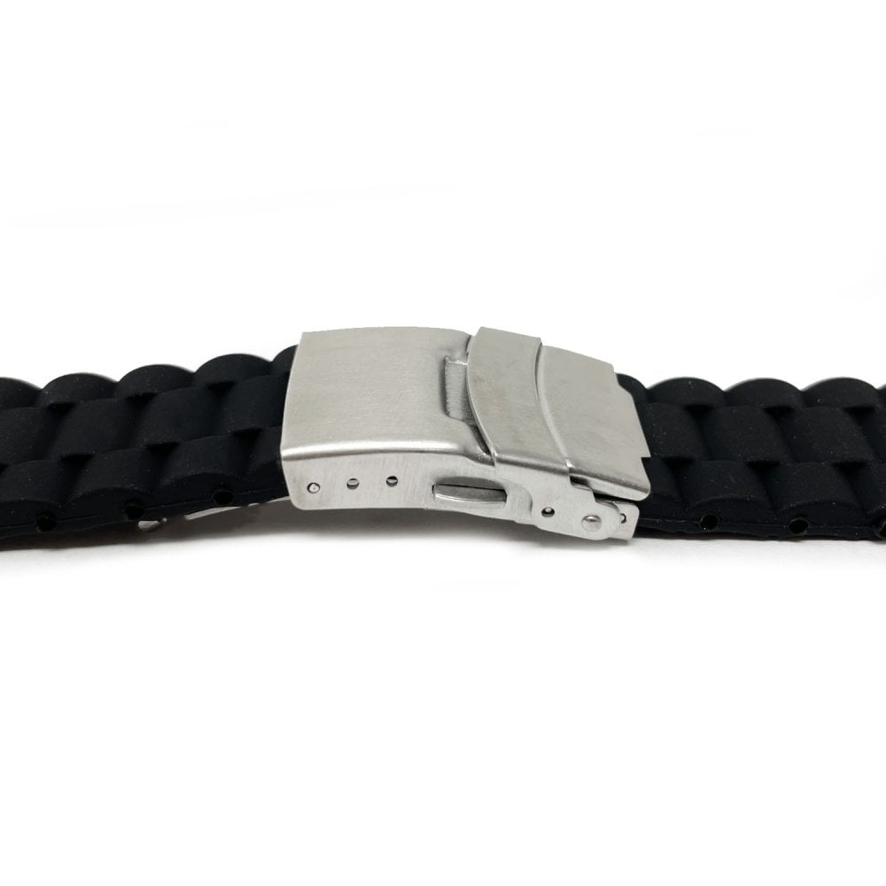 Ribbed Silicone Watch Strap with Deployment Clasp, Black