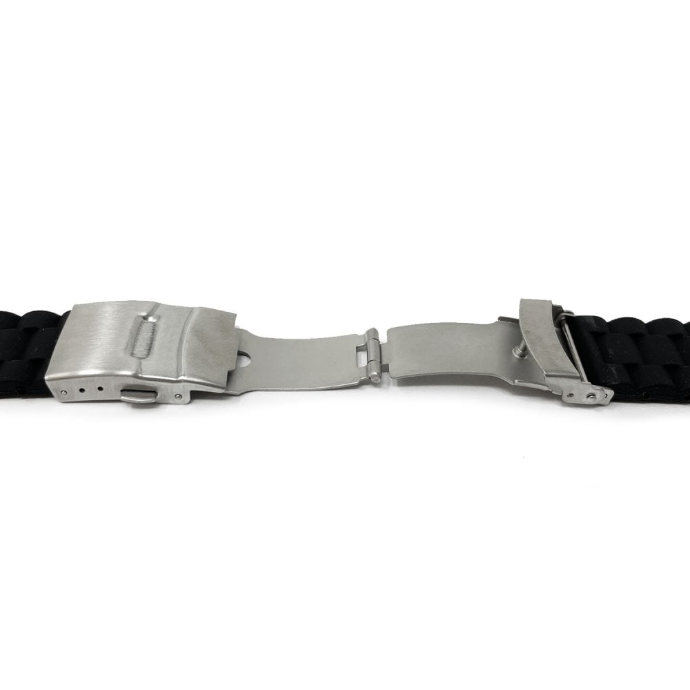 Ribbed Silicone Watch Strap with Deployment Clasp, Black