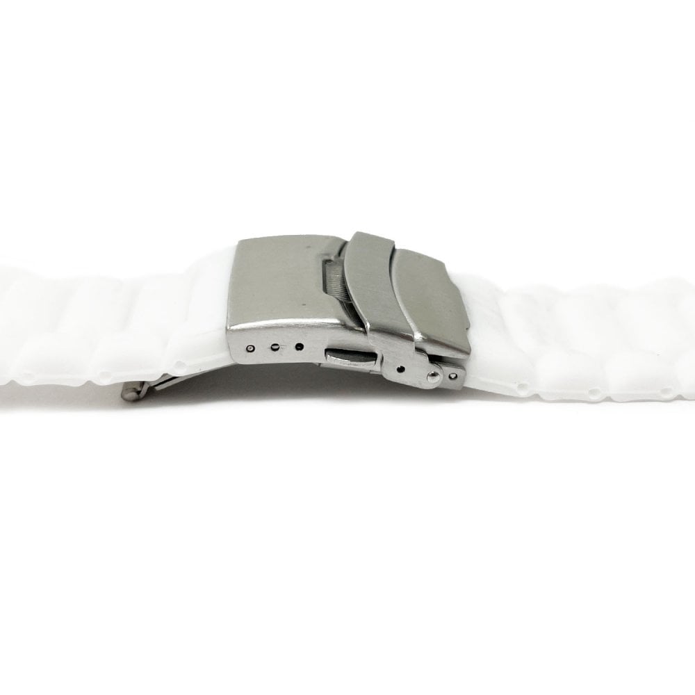 Ribbed Silicone Watch Strap with Deployment Clasp, White
