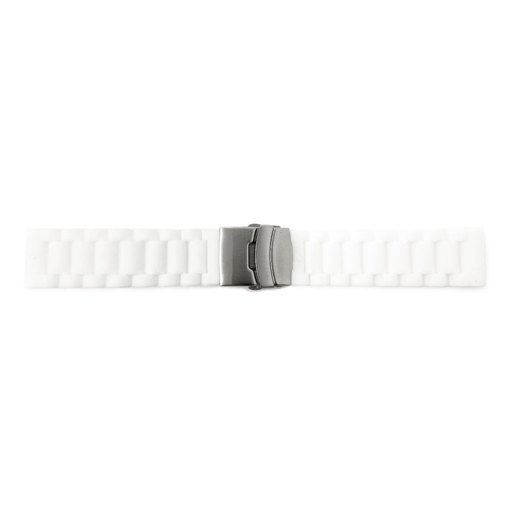 Ribbed Silicone Watch Strap with Deployment Clasp, White