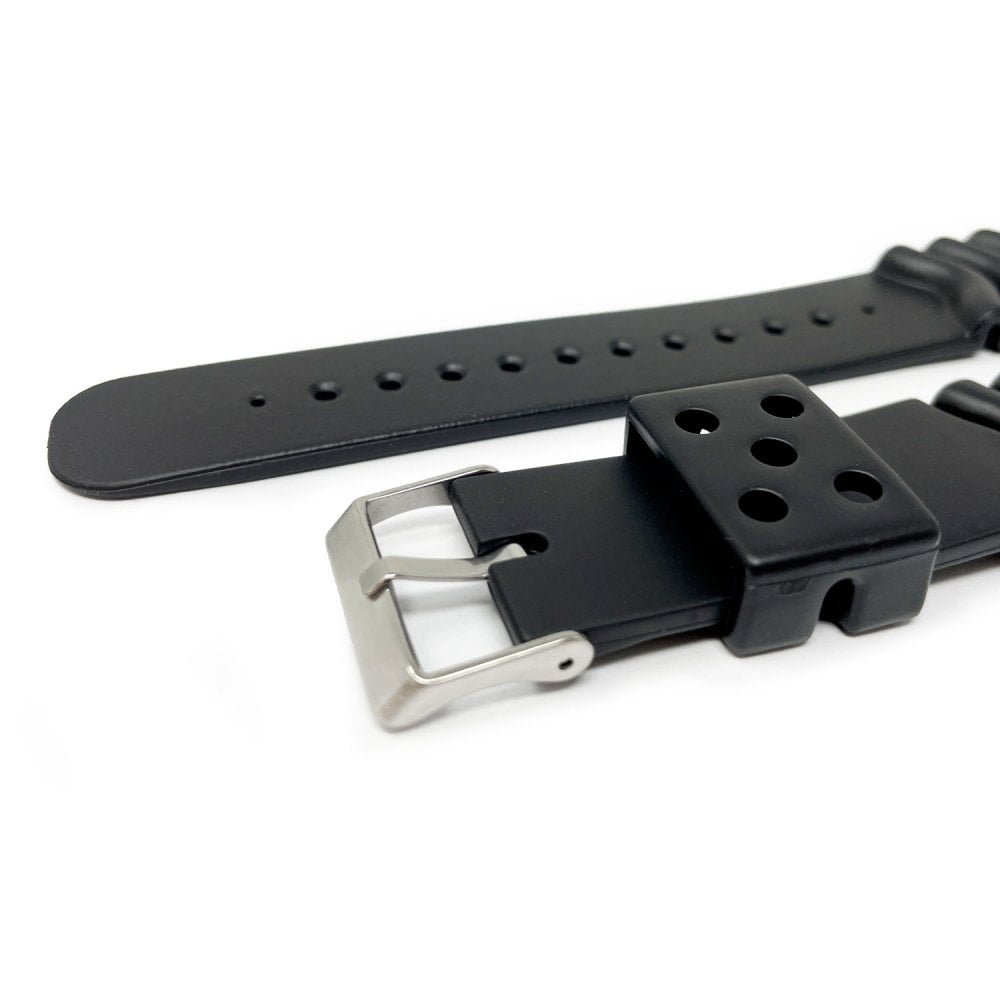 Soft Silicone Divers Watch Strap, Black, 22mm (XXL Length)