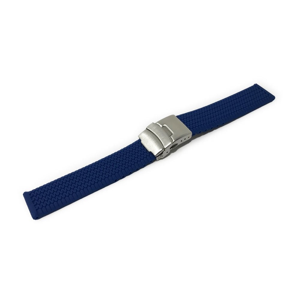 Blue Silicone Strap With Deployment Clasp & Tyre Track Pattern | 20mm