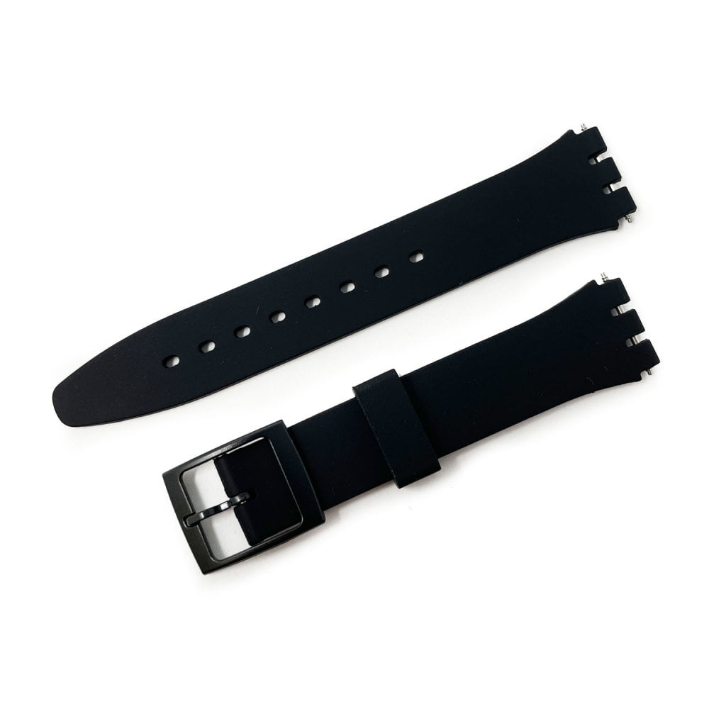 Swatch Style Silicone Watch Strap (17mm Notches), Black