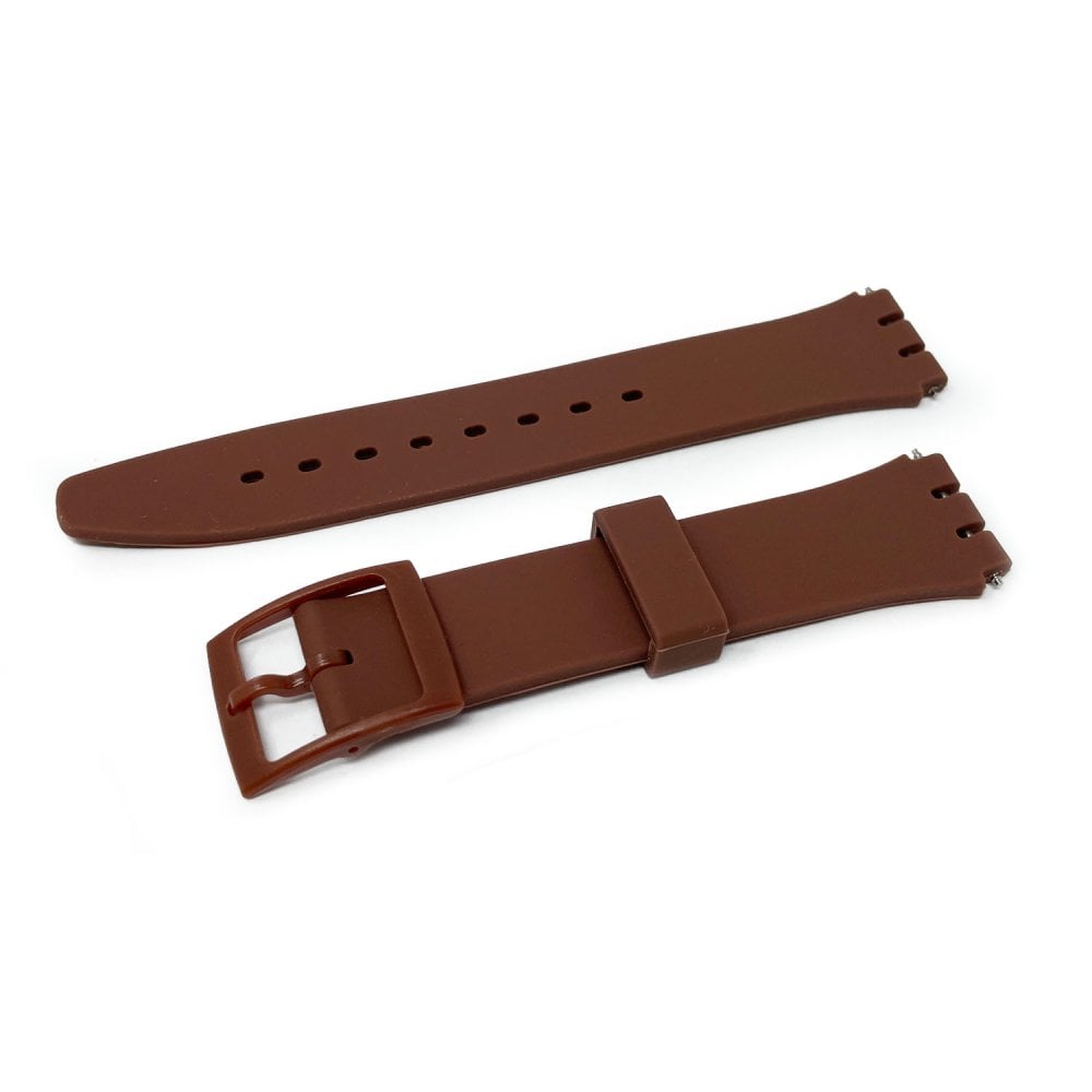 Swatch Style Silicone Watch Strap (17mm Notches), Chocolate Brown