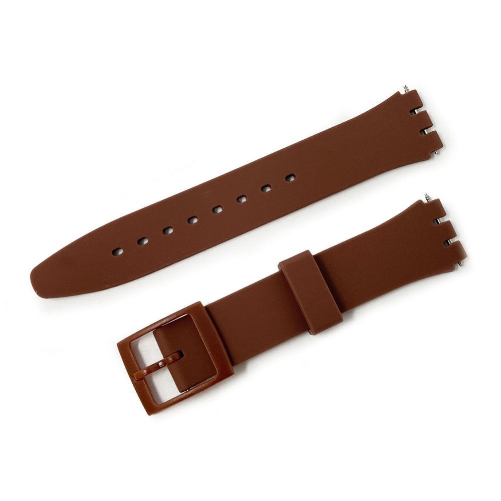 Swatch Style Silicone Watch Strap (17mm Notches), Chocolate Brown
