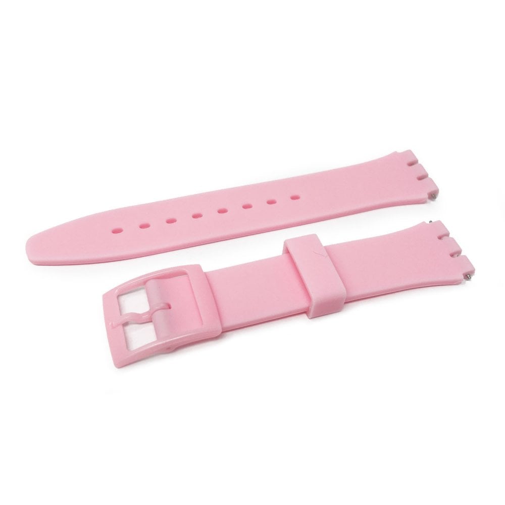 Swatch Style Silicone Watch Strap (17mm Notches), Baby Pink