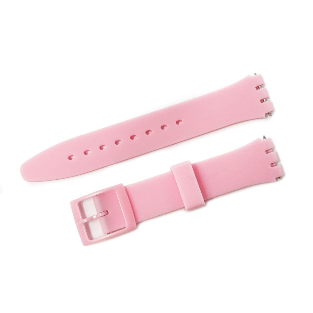 Swatch Style Silicone Watch Strap (17mm Notches), Baby Pink