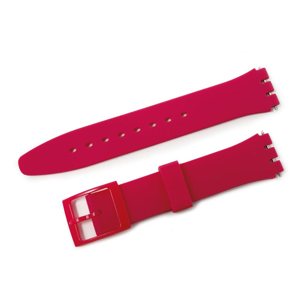 Swatch Style Silicone Watch Strap (17mm Notches), Strawberry Pink