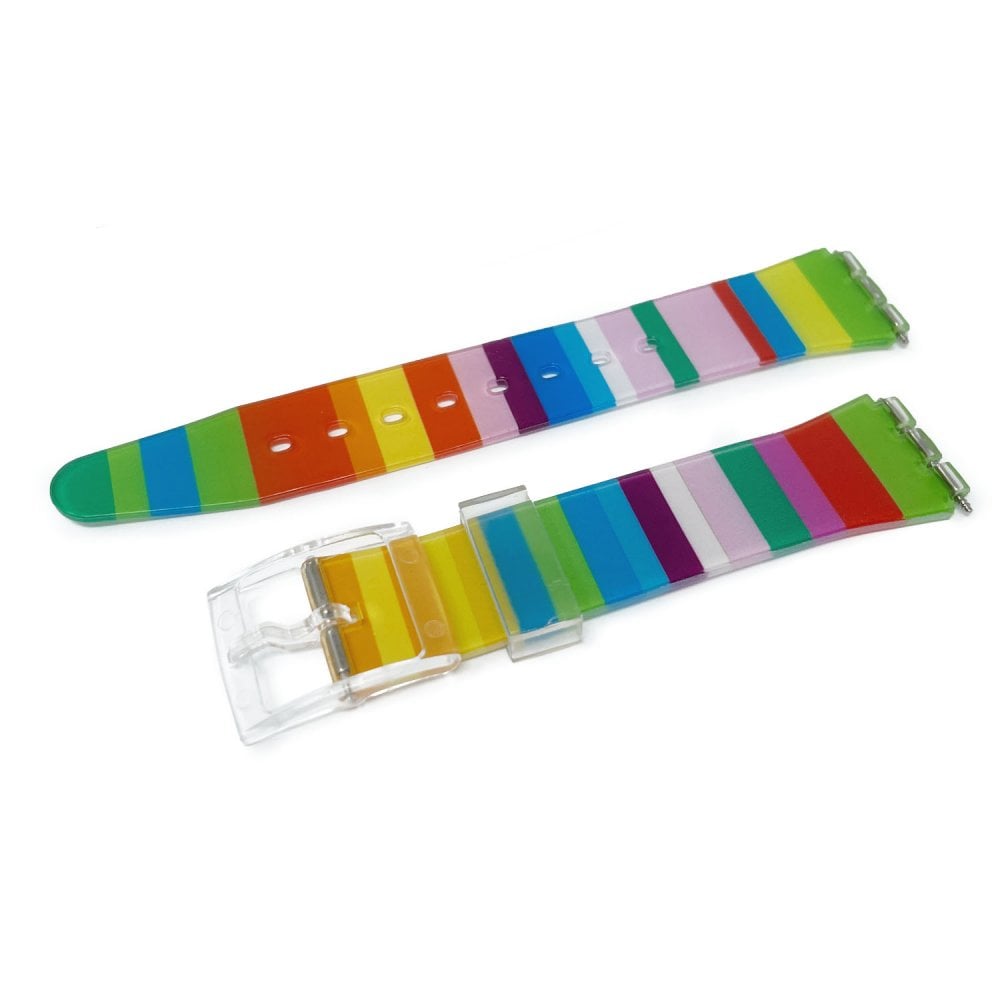 Swatch Style Silicone Watch Strap (17mm Notches), Rainbow
