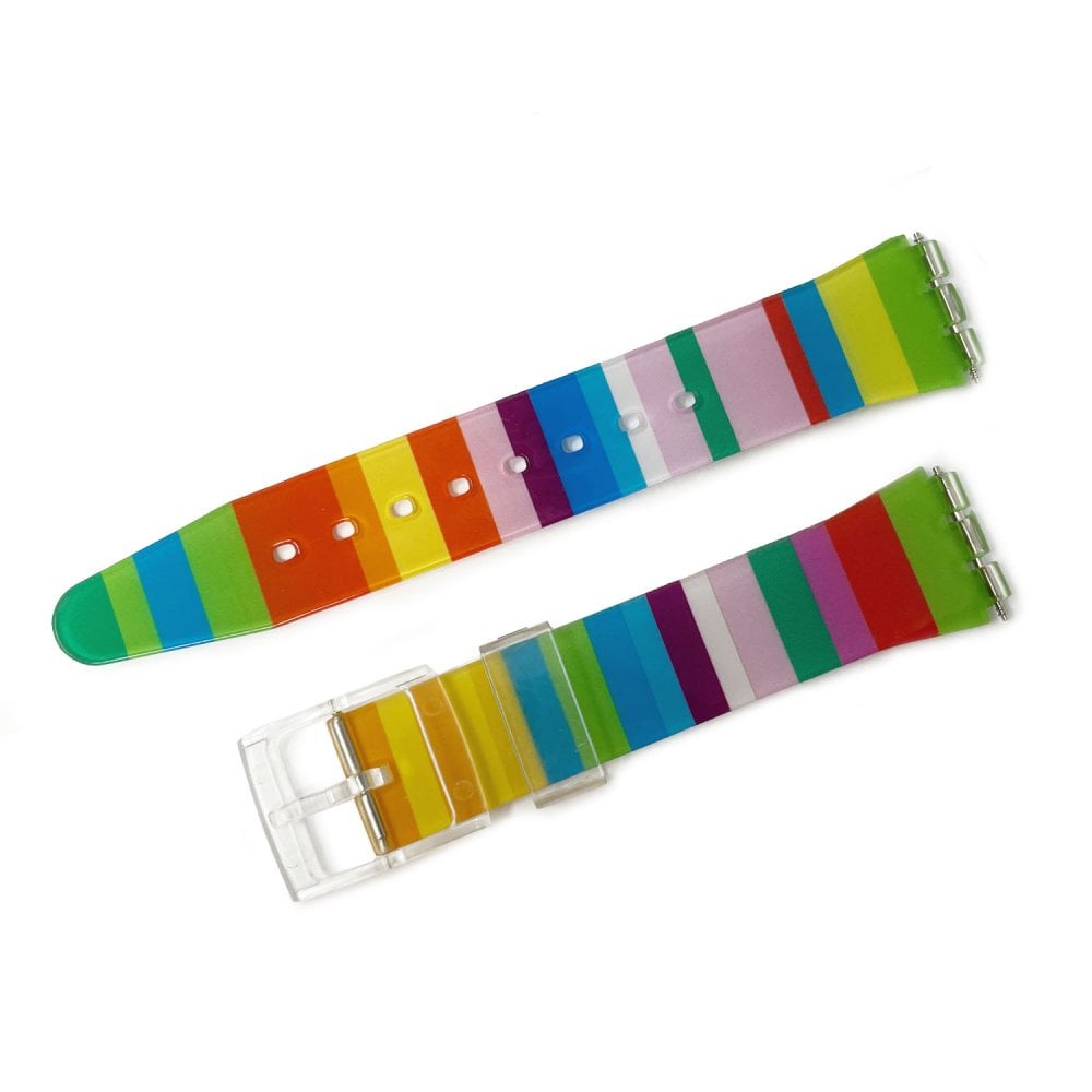Swatch Style Silicone Watch Strap (17mm Notches), Rainbow