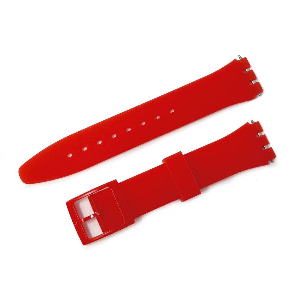 Swatch Style Silicone Watch Strap (17mm Notches), Red