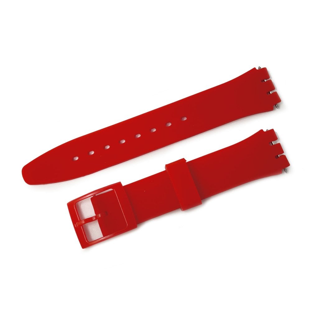 Swatch Style Silicone Watch Strap (17mm Notches), Light Red