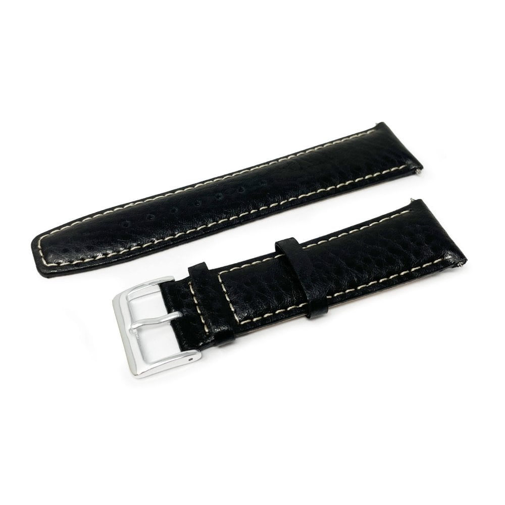 Black Leather Buffalo Grain Watch Strap