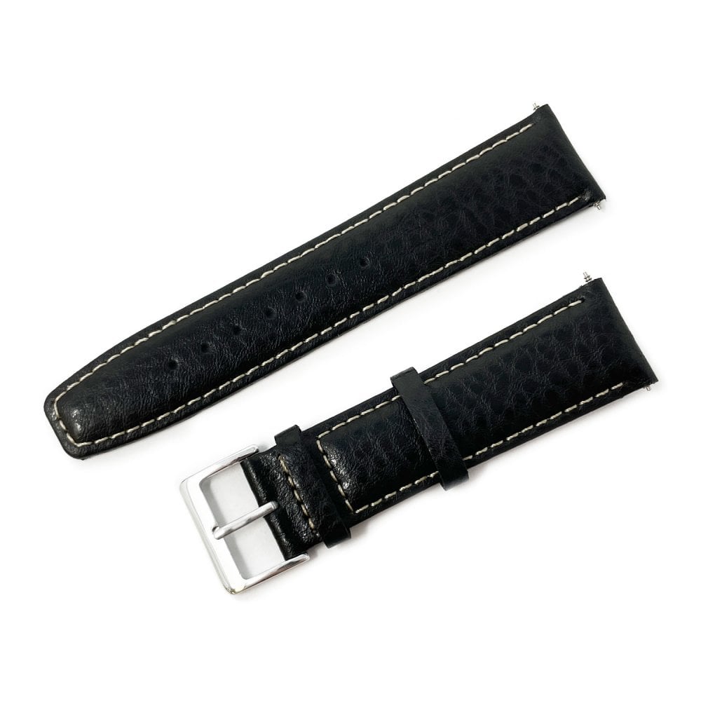 Black Leather Buffalo Grain Watch Strap
