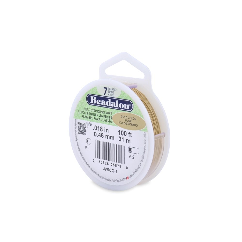 Beadalon 7 Strand Beading Wire 30ft Gold - Choose Thickness