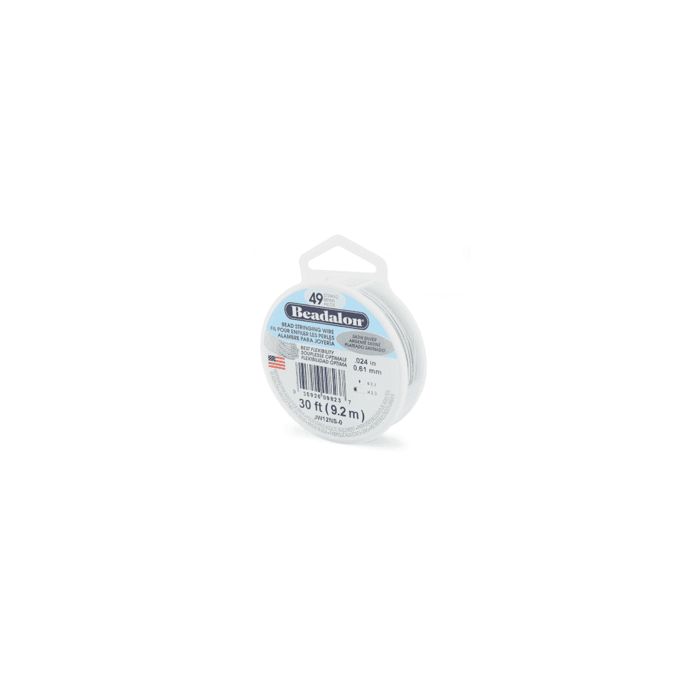 Beadalon 49 Strand Beading Wire 30ft Satin Silver - Choose Thickness