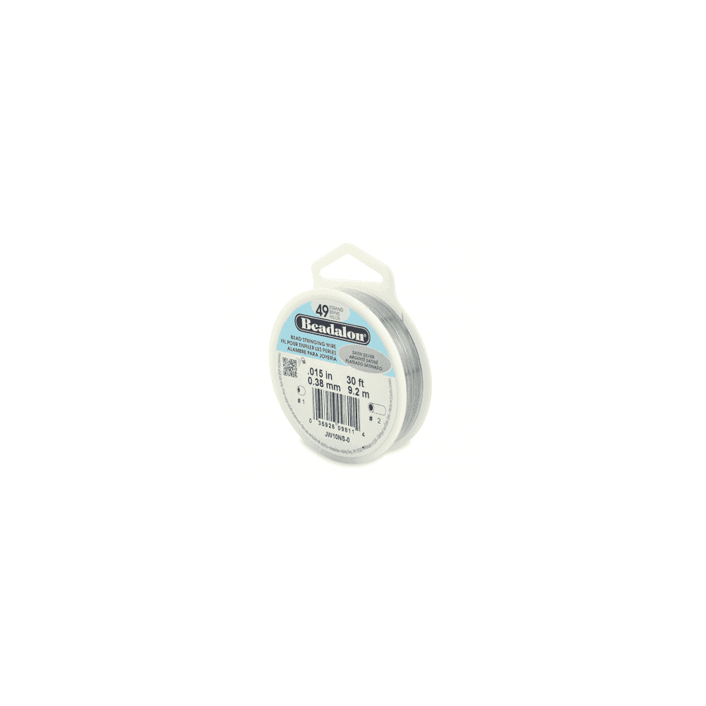 Beadalon 49 Strand Beading Wire 30ft Satin Silver - Choose Thickness