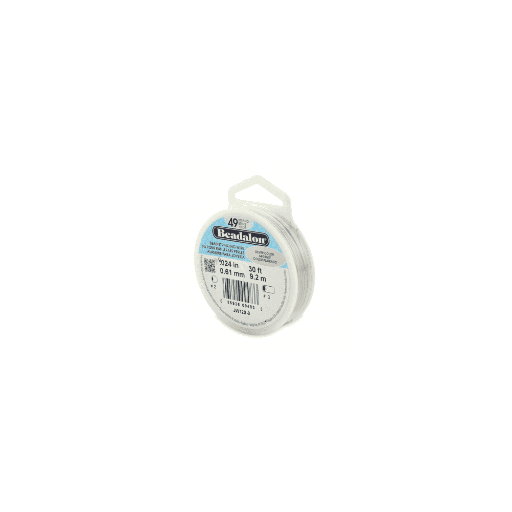 Beadalon 49 Strand Beading Wire 30ft Silver - Choose Thickness
