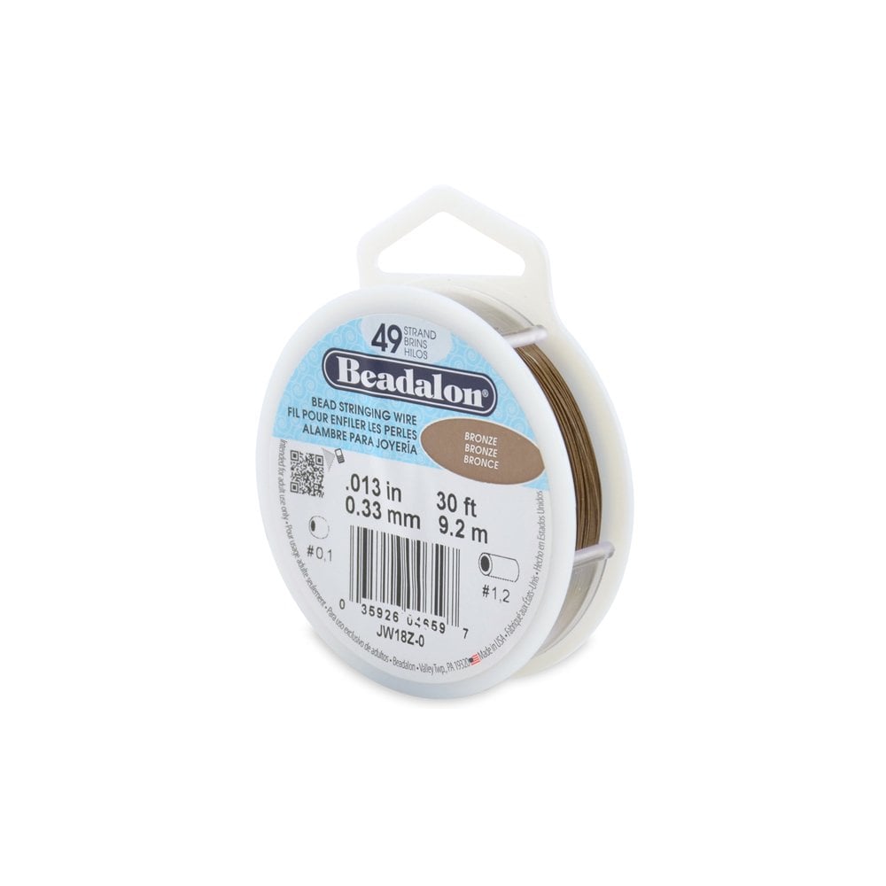 Beadalon 49 Strand Beading Wire 30ft Bronze - Choose Thickness